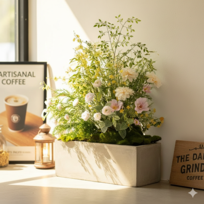 Monet Garden Oil Painting Style High-Realism Floor Floral Display Window Decor for Coffee Shops and Restaurants Space Design