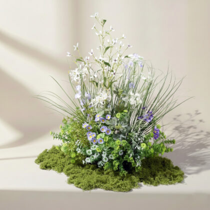 Artificial Wildflower Corner Arrangement – Natural Faux Meadow Flower Decor for Living Room